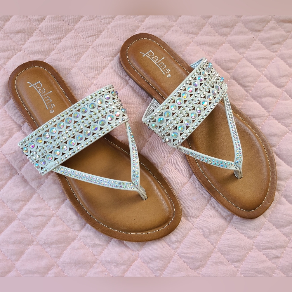 Sparkly iridescent white women's sandals, size 8